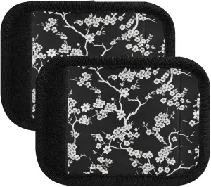 SPRIPORT Black Cherry Flowers 2 Pack Luggage Handle Wraps for Suitcase Identifier Luggage Makers Covers with ID Tag Luggage Bag Grip Protector Saddle for Travel Flying Airplane Handbag Shopping Bag