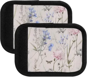 SPRIPORT Blue Pink Flowers Butterflies 2 Pack Luggage Handle Wraps for Suitcase Identifier Luggage Makers Covers with ID Tag Luggage Bag Grip Protector Saddle for Travel Flying Airplane Handbag