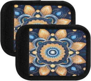 SPRIPORT Blue Yellow Mandala Flower 2 Pack Luggage Handle Wraps for Suitcase Identifier Luggage Makers Covers with ID Tag Travel Accessories for Travel Flying Airplane Shopping Bag Handbag Wallet