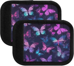 SPRIPORT Butterfly Black 2 Pack Luggage Handle Wraps for Suitcase Identifier Luggage Makers Covers with ID Tag Luggage Bag Grip Protector Saddle for Flying Airplane Travel Shopping Bag Handbag Wallet