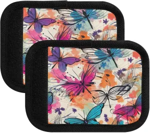 SPRIPORT Butterfly Colorful Flower 2 Pack Luggage Handle Wraps for Suitcase Identifier Luggage Makers Covers with ID Tag Luggage Bag Grip Protector Saddle for Travel Flying Airplane Shopping Bag