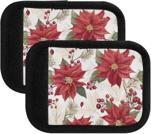 SPRIPORT Christmas Red Flowers Berries 2 Pack Luggage Handle Wraps for Suitcase Identifier Luggage Makers Covers with ID Tag Luggage Bag Grip Protector Saddle for Handbag Flying Airplane Travel