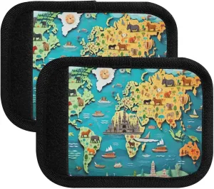 SPRIPORT Colorful Animals World Map 2 Pack Luggage Handle Wraps for Suitcase Identifier Luggage Makers Covers with ID Tag Luggage Bag Grip Protector Saddle for Travel Flying Airplane Shopping Bag