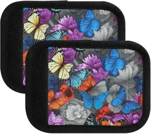 SPRIPORT Colorful Beautiful Butterfly 2 Pack Luggage Handle Wraps for Suitcase Identifier Luggage Makers Covers with ID Tag Luggage Bag Grip Protector Saddle for Travel Flying Airplane Shopping Bag