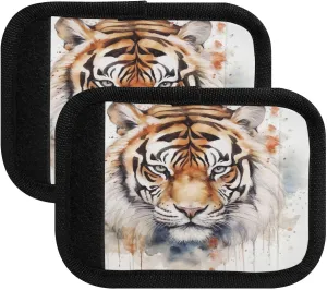 SPRIPORT Colorful Tiger Head White 2 Pack Luggage Handle Wraps for Suitcase Identifier Luggage Makers Covers with ID Tag Luggage Bag Grip Protector Saddle for Flying Airplane Travel Shopping Bag