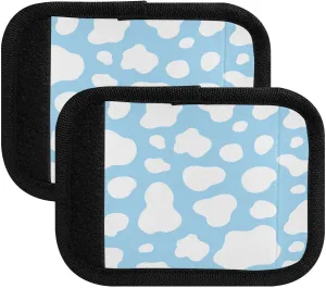 SPRIPORT Cow White Blue 2 Pack Luggage Handle Wraps for Suitcase Identifier Luggage Makers Covers with ID Tag Travel Accessories for Flying Airplane Travel Shopping Bag Handbag Wallet