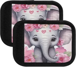 SPRIPORT Cute Baby Elephant Flowers 2 Pack Luggage Handle Wraps for Suitcase Identifier Luggage Makers Covers with ID Tag Luggage Bag Grip Protector Saddle for Shopping Bag Flying Airplane Travel
