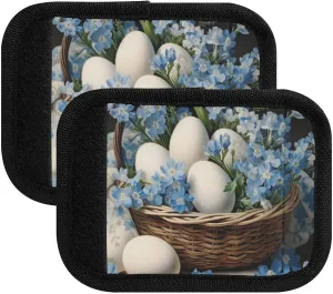 SPRIPORT Easter Retro Eggs Flower 2 Pack Luggage Handle Wraps for Suitcase Identifier Luggage Makers Covers with ID Tag Luggage Bag Grip Protector Saddle for Shopping Bag Flying Airplane Travel
