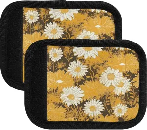 SPRIPORT Floral Leaves Daisy 2 Pack Luggage Handle Wraps for Suitcase Identifier Luggage Makers Covers with ID Tag Luggage Bag Grip Protector Saddle for Shopping Bag Handbag Flying Airplane Travel