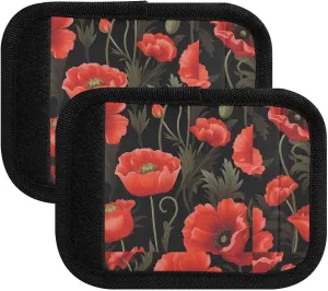 SPRIPORT Flowers Red Poppies Black 2 Pack Luggage Handle Wraps for Suitcase Identifier Luggage Makers Covers with ID Tag Luggage Bag Grip Protector Saddle for Shopping Bag Flying Airplane Travel
