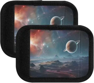 SPRIPORT Galaxy Space 2 Pack Luggage Handle Wraps for Suitcase Identifier Luggage Makers Covers with ID Tag Luggage Bag Grip Protector Saddle for Handbag Wallet Shopping Bag Flying Airplane Travel