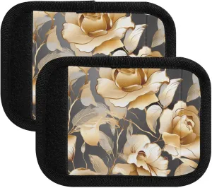 SPRIPORT Golden Roses Leaves 2 Pack Luggage Handle Wraps for Suitcase Identifier Luggage Makers Covers with ID Tag Luggage Bag Grip Protector Saddle for Travel Flying Airplane Shopping Bag Handbag