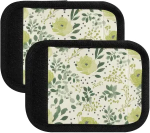 SPRIPORT Green Floral Leaf 2 Pack Luggage Handle Wraps for Suitcase Identifier Luggage Makers Covers with ID Tag Luggage Bag Grip Protector Saddle for Travel Flying Airplane Shopping Bag Handbag