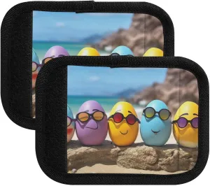 SPRIPORT Happy Easter Eggs Beach 2 Pack Luggage Handle Wraps for Suitcase Identifier Luggage Makers Covers with ID Tag Luggage Bag Grip Protector Saddle for Travel Flying Airplane Shopping Bag