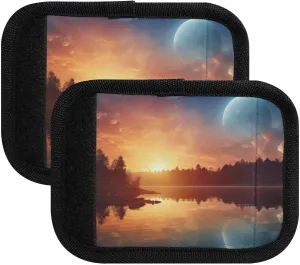SPRIPORT Lake Sunset Moon 2 Pack Luggage Handle Wraps for Suitcase Identifier Luggage Makers Covers with ID Tag Luggage Bag Grip Protector Saddle for Flying Airplane Travel Shopping Bag Handbag