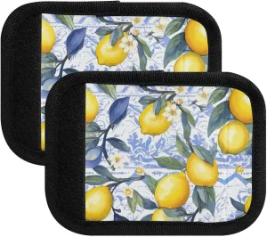 SPRIPORT Lemon White Flowers 2 Pack Luggage Handle Wraps for Suitcase Identifier Luggage Makers Covers with Luggage Tags Luggage Bag Grip Protector Saddle for Travel Flying Airplane Shopping Bag