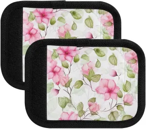 SPRIPORT Pink Florals Leaves 2 Pack Luggage Handle Wraps for Suitcase Identifier Luggage Makers Covers with ID Tag Luggage Bag Grip Protector Saddle for Flying Airplane Travel Handbag Shopping Bag