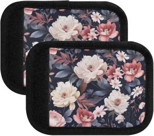 SPRIPORT Pink White Flowers Blue Leaves 2 Pack Luggage Handle Wraps for Suitcase Identifier Luggage Makers Covers with ID Tag Luggage Bag Grip Protector Saddle for Flying Airplane Travel Handbag