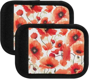 SPRIPORT Poppies Flower Red 2 Pack Luggage Handle Wraps for Suitcase Identifier Luggage Makers Covers with ID Tag Luggage Bag Grip Protector Saddle for Handbag Shopping Bag Flying Airplane Travel