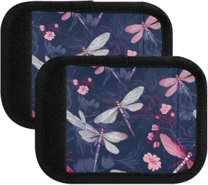 SPRIPORT Red Dragonflies Flowers 2 Pack Luggage Handle Wraps for Suitcase Identifier Luggage Makers Covers with ID Tag Luggage Bag Grip Protector Saddle for Handbag Flying Airplane Travel