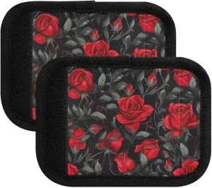 SPRIPORT Red Roses Leaves 2 Pack Luggage Handle Wraps for Suitcase Identifier Luggage Makers Covers with ID Tag Luggage Bag Grip Protector Saddle for Travel Flying Airplane Handbag Shopping Bag