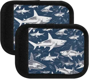 SPRIPORT Sharks Hand Drawn 2 Pack Luggage Handle Wraps for Suitcase Identifier Luggage Makers Covers with ID Tag Luggage Bag Grip Protector Saddle for Travel Flying Airplane Shopping Bag Handbag