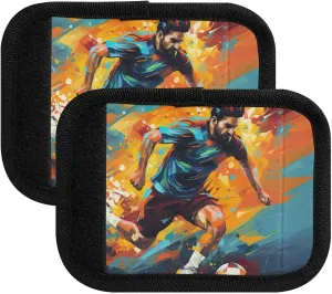 SPRIPORT Soccer Player Motion 2 Pack Luggage Handle Wraps for Suitcase Identifier Luggage Makers Covers with ID Tag Luggage Bag Grip Protector Saddle for Travel Flying Airplane Shopping Bag Handbag