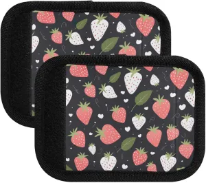 SPRIPORT Strawberries Black 2 Pack Luggage Handle Wraps for Suitcase Identifier Luggage Makers Covers with ID Tag Luggage Bag Grip Protector Saddle for Shopping Bag Handbag Flying Airplane Travel