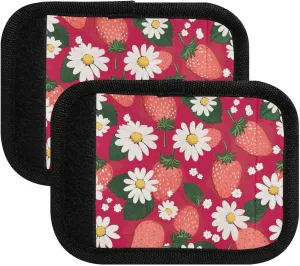 SPRIPORT Strawberries Daisies Red 2 Pack Luggage Handle Wraps for Suitcase Identifier Luggage Makers Covers with ID Tag Luggage Bag Grip Protector Saddle for Handbag Flying Airplane Travel