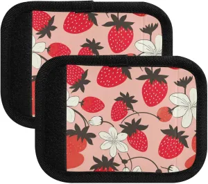 SPRIPORT Strawberries White Flowers 2 Pack Luggage Handle Wraps for Suitcase Identifier Luggage Makers Covers with ID Tag Luggage Bag Grip Protector Saddle for Handbag Flying Airplane Travel