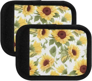 SPRIPORT Sunflower Green Leaves 2 Pack Luggage Handle Wraps for Suitcase Identifier Luggage Makers Covers with ID Tag Luggage Bag Grip Protector Saddle for Flying Airplane Travel Shopping Bag Handbag
