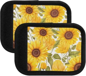 SPRIPORT Sunflower Green Leaves 2 Pack Luggage Handle Wraps for Suitcase Identifier Luggage Makers Covers with Luggage Tags Luggage Bag Grip Protector Saddle for Flying Airplane Travel Shopping Bag
