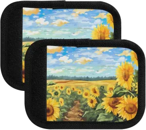 SPRIPORT Sunflowers Sky Oil Painting 2 Pack Luggage Handle Wraps for Suitcase Identifier Luggage Makers Covers with ID Tag Luggage Bag Grip Protector Saddle for Shopping Bag Flying Airplane Travel