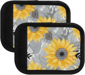 SPRIPORT Sunflowers Yellow Gray 2 Pack Luggage Handle Wraps for Suitcase Identifier Luggage Makers Covers with ID Tag Luggage Bag Grip Protector Saddle for Travel Flying Airplane Handbag Shopping Bag