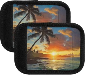 SPRIPORT Tropical Tree Leaves Sunset 2 Pack Luggage Handle Wraps for Suitcase Identifier Luggage Makers Covers with ID Tag Luggage Bag Grip Protector Saddle for Travel Flying Airplane Shopping Bag