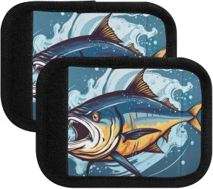 SPRIPORT Tuna Fish 2 Pack Luggage Handle Wraps for Suitcase Identifier Luggage Makers Covers with ID Tag Luggage Bag Grip Protector Saddle for Handbag Wallet Shopping Bag Flying Airplane Travel