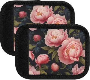 SPRIPORT Vintage Pink Peonies 2 Pack Luggage Handle Wraps for Suitcase Identifier Luggage Makers Covers with Luggage Tags Luggage Bag Grip Protector Saddle for Flying Airplane Travel Shopping Bag