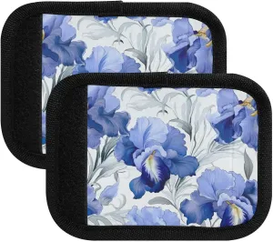 SPRIPORT Watercolor Blue Flowers Floral 2 Pack Luggage Handle Wraps for Suitcase Identifier Luggage Makers Covers with ID Tag Luggage Bag Grip Protector Saddle for Shopping Bag Flying Airplane Travel