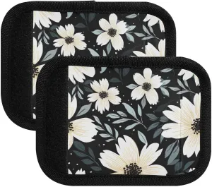 SPRIPORT White Flower Leaves 2 Pack Luggage Handle Wraps for Suitcase Identifier Luggage Makers Covers with ID Tag Luggage Bag Grip Protector Saddle for Travel Flying Airplane Handbag Shopping Bag