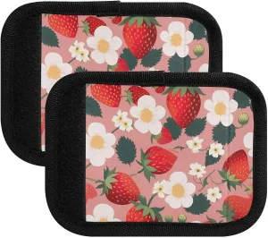 SPRIPORT White Flowers Strawberries 2 Pack Luggage Handle Wraps for Suitcase Identifier Luggage Makers Covers with ID Tag Luggage Bag Grip Protector Saddle for Flying Airplane Travel Handbag