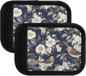 SPRIPORT Yellow Sparrow White Flowers 2 Pack Luggage Handle Wraps for Suitcase Identifier Luggage Makers Covers with ID Tag Luggage Bag Grip Protector Saddle for Handbag Flying Airplane Travel