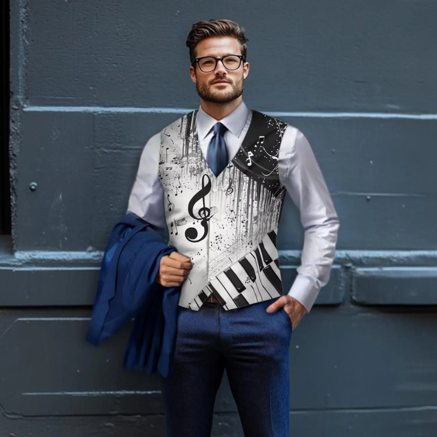 Suit Vest for Men Big and Tall V-Neck Formal Vest Slim Fit Button Waistcoat Vests