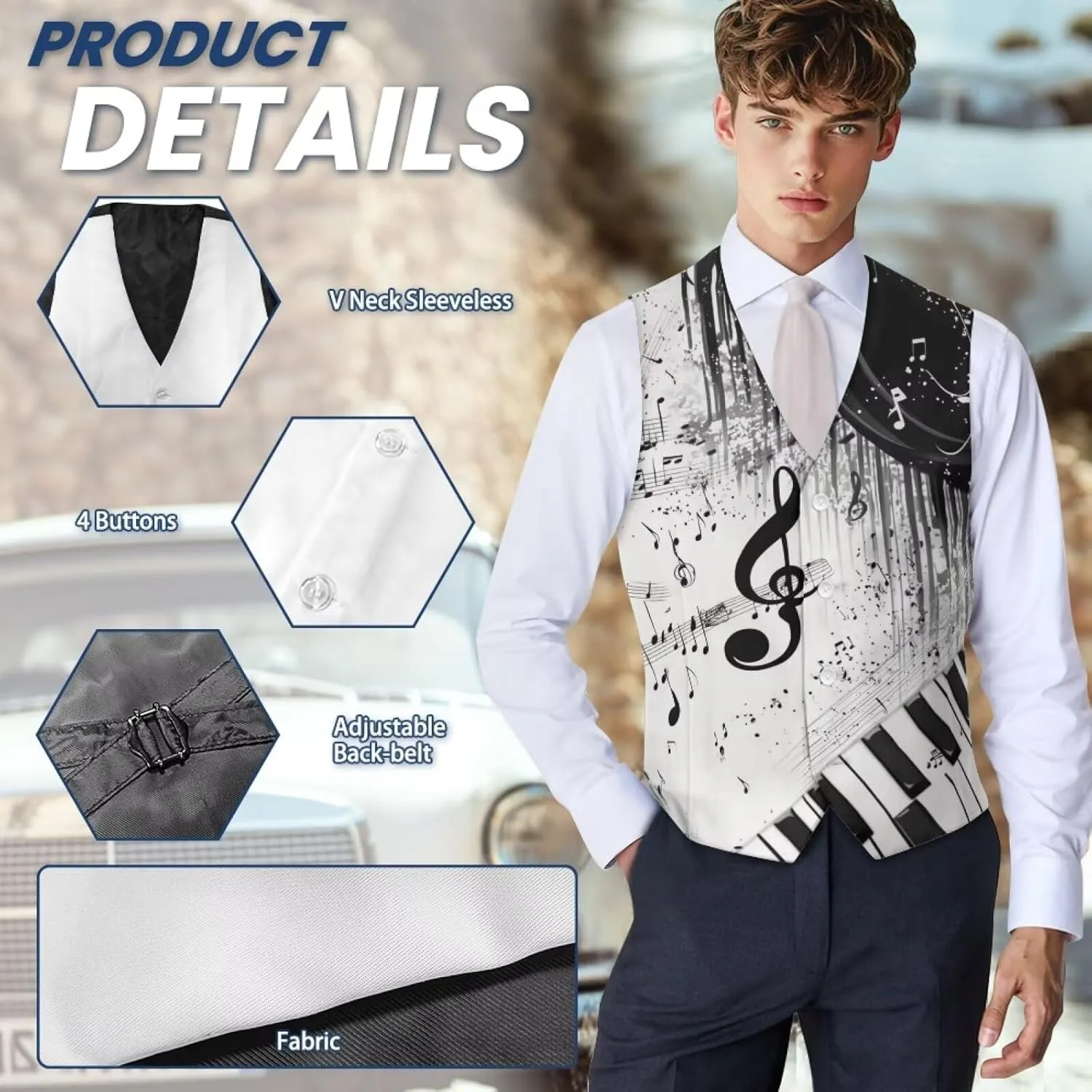 Suit Vest for Men Big and Tall V-Neck Formal Vest Slim Fit Button Waistcoat Vests