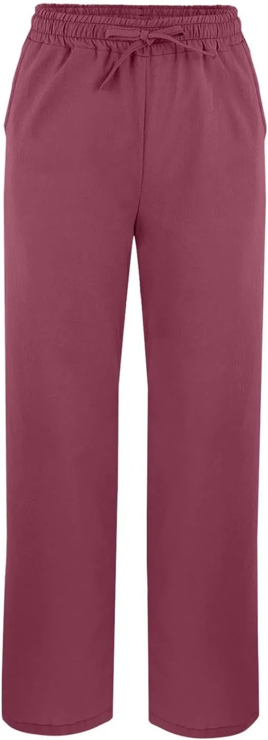 Summer Cotton Linen Pants for Women 2025 Casual Drawstring High Waisted Linen Beach Wide Leg Trousers with Pockets