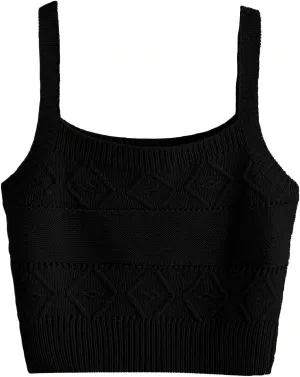 SweatyRocks Women's Sleeveless Solid Knit Straps Crop Tank Tops