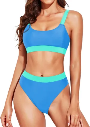 Tempt Me Women Two Piece High Waisted Bikini Swimsuits with Bottoms Teen Scoop Neck Sport Bathing Suits
