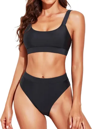 Tempt Me Women Two Piece High Waisted Bikini Swimsuits with Bottoms Teen Scoop Neck Sport Bathing Suits