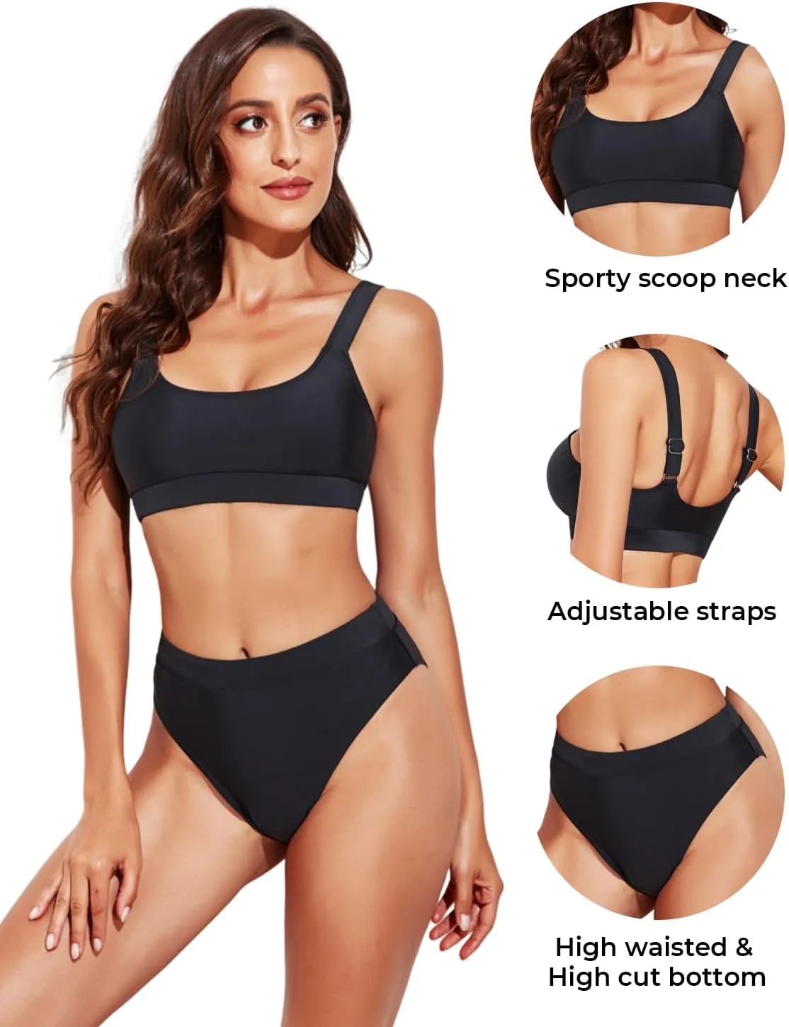 Tempt Me Women Two Piece High Waisted Bikini Swimsuits with Bottoms Teen Scoop Neck Sport Bathing Suits