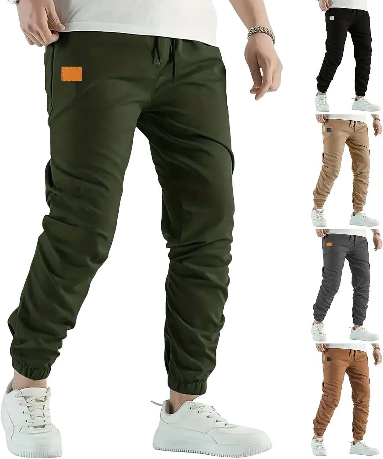 Thatrich Mens Joggers Sweatpants Chino Cargo Pants Slim Hiking Pant Trendy Streetwear Casual Trousers Twill Joggings Wear