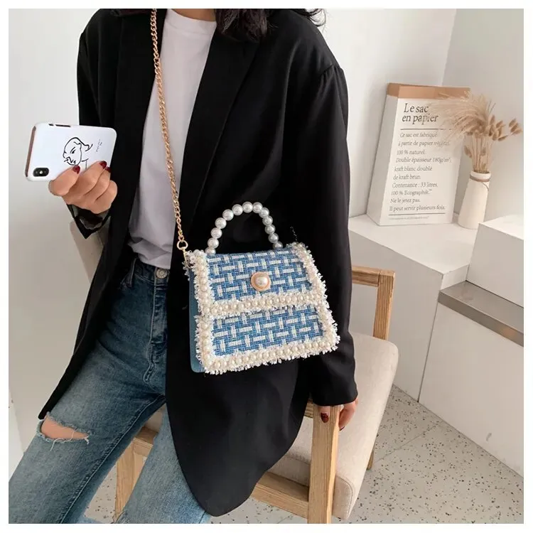 Tweed Pearls Handbags/Sling Bags